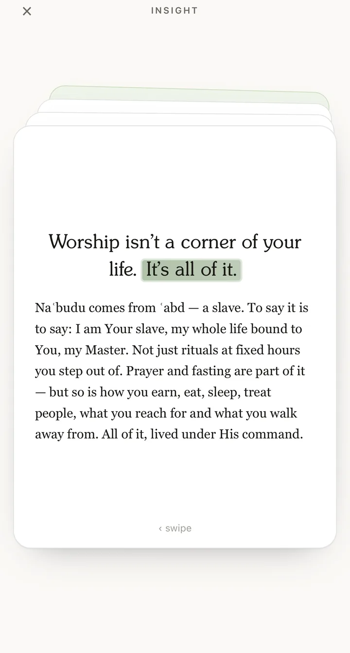 An Insight card: Worship isn’t a corner of your life. It’s all of it.